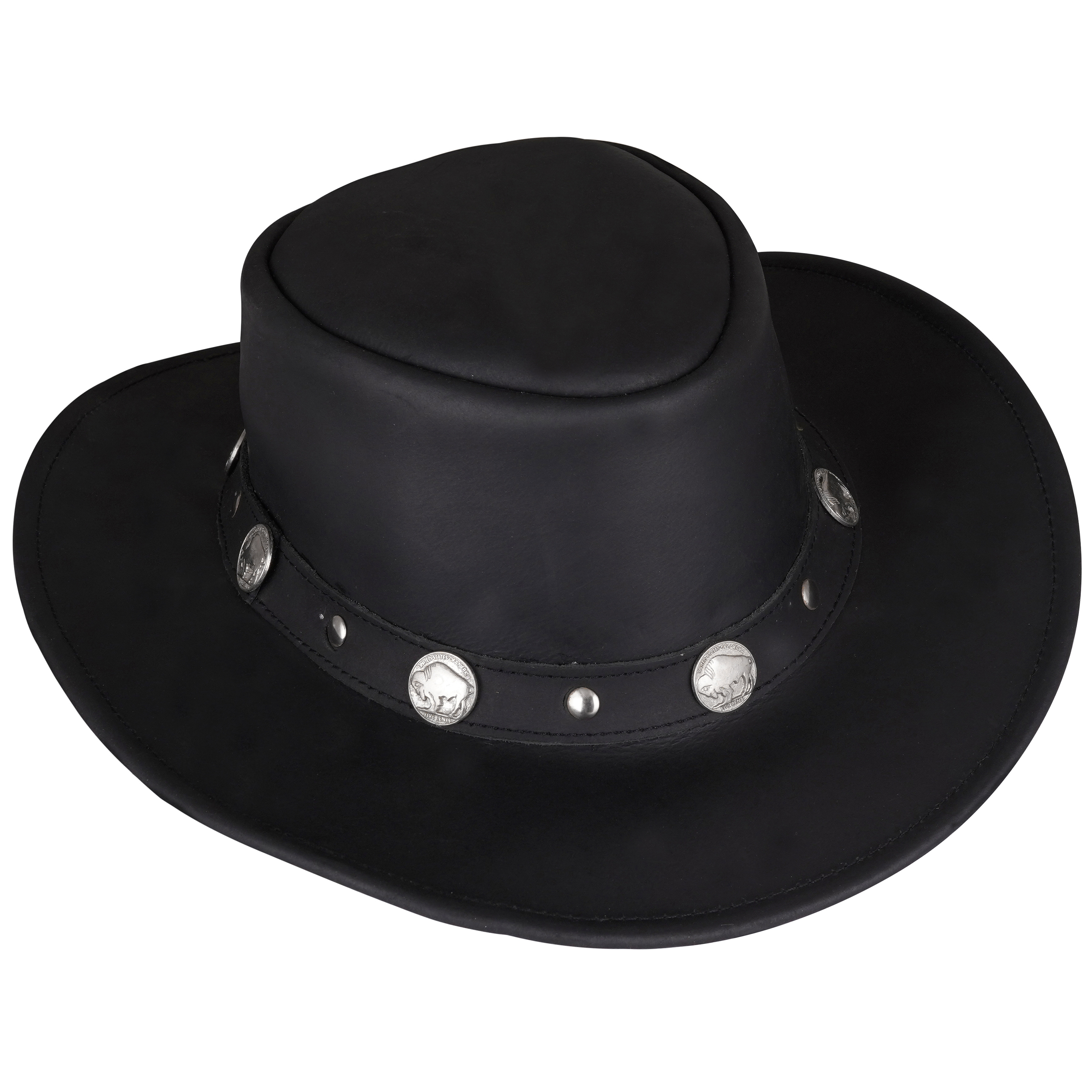 Black Western Cowboy Leather Hat – Men's