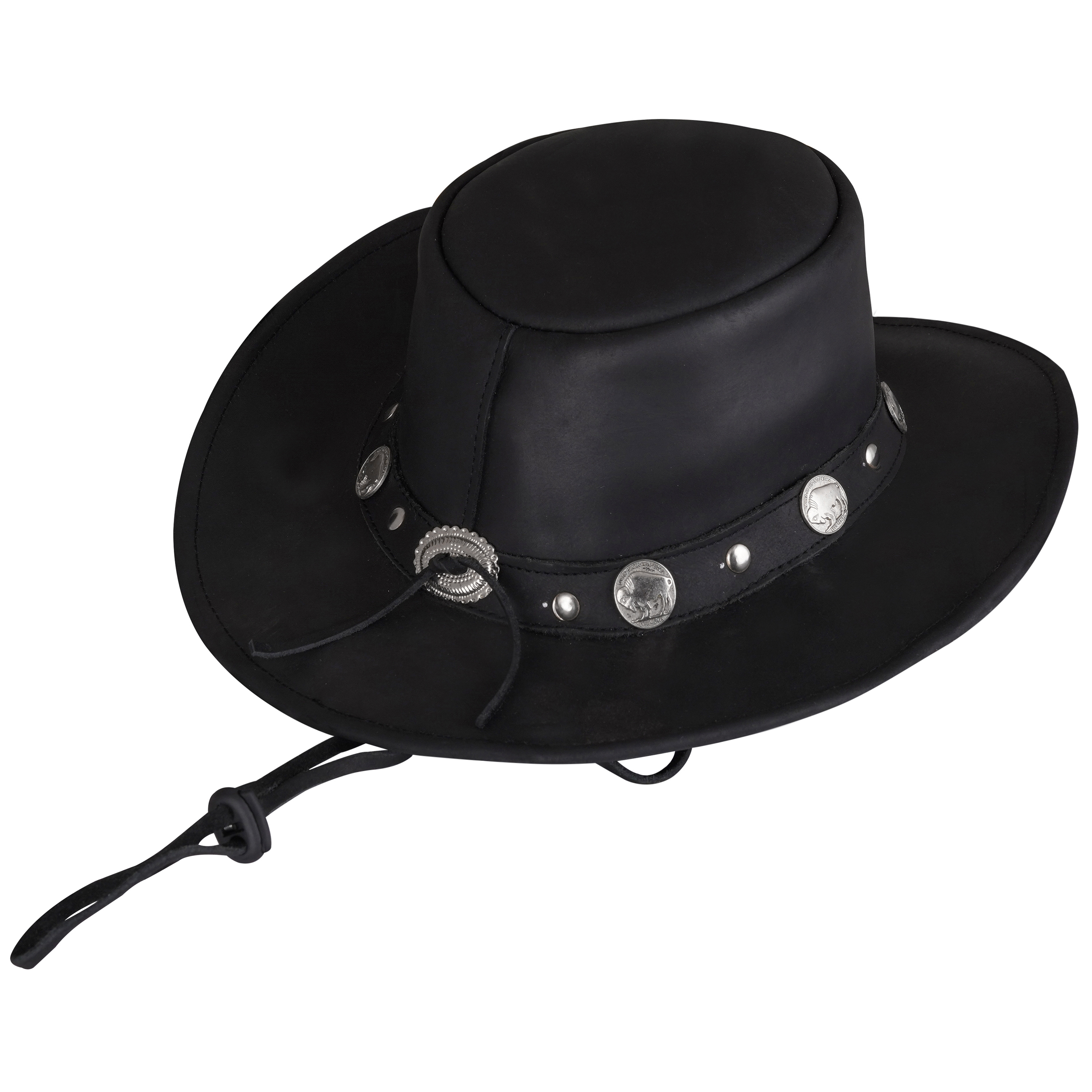 Black Western Cowboy Leather Hat – Men's